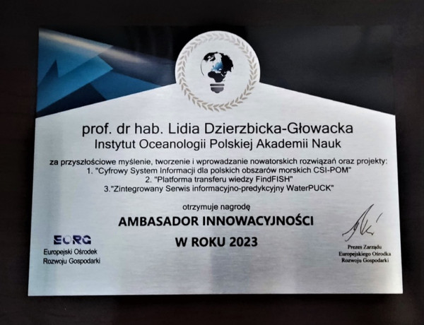 Zdjęcie nagrody Ambasador Innowacyjności 2023 dla prof. dr hab Lidii Dzierzbickiej-Głowackiej